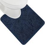 Gorilla Grip Original Shaggy Chenille Oval U-Shape Contoured Mat for Base of Toilet, 22.5x19.5 Size, Machine Wash and Dry, Soft Plush Absorbent Contour Carpet Mats for Bathroom Toilets (Navy Blue)