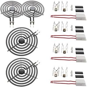 KITCHEN BASICS 101 MP22YA Electric Range Burner Coil Set Replacement for Whirlpool KitchenAid Maytag - Includes 2 8-Inch MP21YA and 2 6-Inch MP15YA Burners with 4 Ceramic Plug-in Terminal Blocks