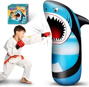 63-Inch Shark Inflatable Punching Bag for Kids, Bop Bag with Bounce-Back Action, Sand/Water-Filled, Boys Girls Inflatable Boxing Toy for Stress Relief, Perfect for Indoor & Outdoor Birthday Fun