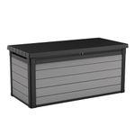 Keter Premier 150 Gallon Deck Box with Polypropylene Construction and Double Walled Panels for Outdoor Patio and Storage Use, Light Gray