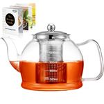 STNTUS Glass Teapot, 52 oz. / 1500 ml Teapot, Glass Tea Pot for Loose Tea, Glass Teapot with Infusers for Loose Tea, Tea Pot with Stainless Steel Strainer, Teapot for 4-6 Cups