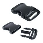 2 Inch Thick Military Grade Black Plastic Buckles - Quick Side Release Clips No Sewing - Adjustable Snaps Heavy Duty Replacement for Nylon Bag Straps - 2 Pack