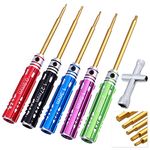 CrazyHobby 5Pcs Mini 0.9mm 1.27mm 1.3mm 1.5mm 2.0mm Hex Screw Driver Set Titanium Hexagon Screwdriver & 4-way Wrench Tool Kit for Axial SCX24 1/18 1/24 1/28 RC Crawler Truck