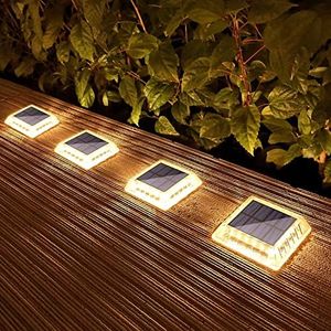 Lacasa Solar Deck Lights, 4 Pack 30LM LED Dock Lights Warm White 2700K, Outdoor Solar Powered Step Lights Light up All Night IP68 Waterproof Auto ON/Off for Garden Stairs Driveway Pathway Lighting