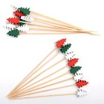 KEYIDO® 100 Counts Christmas Tree Cocktail Sticks, Handmade Wooden Cocktail Skewers with Christmas Tree Ornament, Cupcake Finger Food Picks, Birthday Wedding Christmas Party Decoration Supplies