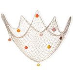 eZAKKA Decorative Fish Net, 79 x 59inch Mediterranean Style Nautical Decorative Fishing Net Wall Hangings Decoration with Sea Shells, Beige