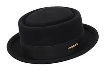 Pork Pie Hat for Men Women Short Brim Fedora Flat Hat Wool Felt Boater Panama Hats Size:S-M, Black - Short and Curly Brim, Medium