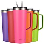 mininoo 24 oz Tumbler with Handle, Insulated Travel Coffee Mug with Lid and Straws, Stainless Steel Coffee Tumbler Leak-proof (Hot pink)