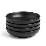 VonShef Bowl Set for 4, 22cm Diameter Stoneware Bowls with Matte Black Finish, Dishwasher & Microwave Safe Tableware, Ideal for Pasta, Noodles or Cereal