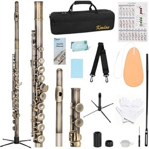 Kmise Closed Hole C Flute, Responsive Flute Instrument, Premium and Durable Flutes with Gig Bag, Collapsible Stand, Beginner's Guide, Cleaning Kit - Effortless for Beginners, Students (Bronze)