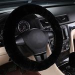 Australian Sheepskin Wool Steering Wheel Cover Fuzzy Fur Steering Wheel Cover for Men Women Plush Car Wheel Cover for Universal Steering Wheel 13.7-17 inches(35CM-43CM)