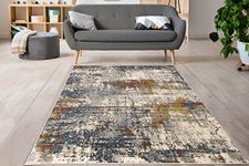 LaDole Rugs Beige Blue Mustard Brick Red Multicolor Abstract Rustic Area Rug for Living Room Bedroom 6x9 (6'7"x9'6")