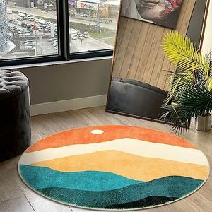 Sungea 5 ft Abstract Round Rugs for Bedroom, Washable Non-Slip Circle Rug, Soft Colorful Low-Pile Floor Mat, Lightweight Indoor Throw Rugs for Living Room, Kidsroom, Entryway, Dining Room, Foyer