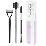 GreenLife® 3Pcs Eyelash Comb Curlers and Double-Ended Eyebrow Brush and Steel Brow Brush Comb Makeup Grooming Cosmetic Brushes Tool Black Eyelash Separator Mascara Applicator