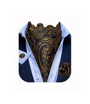 DiBanGu Men's Paisley Cravat Pocket Square Cufflinks Set Woven Black Brown Ascot
