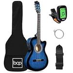 Best Choice Products Beginner Acoustic Electric Guitar Starter Set 38in w/All Wood Cutaway Design, Case, Strap, Picks, Tuner - Blue