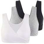 COLOMI Maternity Nursing Bra Wireless Cotton Breastfeeding Bra for Sleep (Black+Grey+White/3Pack, L, l)