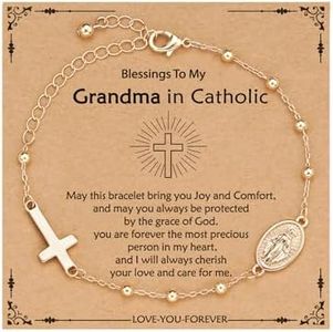 VULETO Catholic Gifts Bracelet for Grandma, Catholic Virgin Mary Cross Link Chain Bracelet Mothers Day Christmas Gifts from Daughter Granddaughter