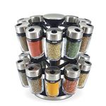 Cole & Mason H121809 Cambridge 20 Glass Rotating Spice Rack, Spice and Herb Organiser/Storage, Glass Spice Jars with Labels, Herbs and Spices Included