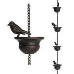 Brogan 8 Feet Birds on Cup Mobile Rain Chain Downspouts, Decorative for Gutters with Attached Hanger, Dark Bronze