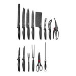 Tower T81521B Essentials 24 Piece Kitchen Knife Set, Stone-Coated Stainless Steel Blades, Black