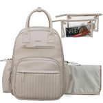 Hap Tim Leather Diaper Bag Backpack with Changing Pad, 2 Clear Makeup Bags, Travel Backpack for Women, Baby Registry Search, Cream White(CA-K2252-CM)