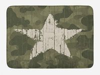 Ambesonne Camouflage Bath Mat, Grungy Star Figure on Military Camo Background Army Soldier Hiding Theme, Plush Bathroom Decor Mat with Non Slip Backing, 29.5 W X 17.5 W Inches, Dark Green Dust