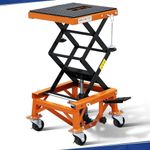 PENSUN Hydraulic Motorcycle Lift Table, 350 LBS Heavy Duty Ultra-Stable Motorcycle Scissor Jack Stand Fit for Motorcycle Dirt Bike ATV Motorcycle Bike, with Deck, J-Hooks, 4 Wheels