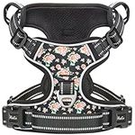 HEELE Dog Harness Dog Harness Medium No Pull Dog Vest Harness with Soft Padded Handle Dog Harness Reflective Dog Harness for Outdoor Training Walking, Flower-Black, M