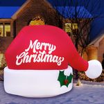 Holidayana Christmas Inflatables Large 4.5ft Tall Merry Christmas Santa Hat - Inflatable Outdoor Christmas Decorations Blow Up X-mas Decorations for Yard, Lawn & Garden Internal Lights & Built-in Fan