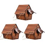 BYRM Bird House for Balcony and Garden Hanging for Sparrow, Hummingbird, Kingfisher Bird Nest for Balcony Made with Water Resistant Wooden MDF Sheet with Hanging and Wall Patch (Wooden) (3 Piece)