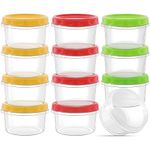 PALUDO 12 Pack 8 oz Reusable Plastic Food Container with Lids, Deli Containers Stackable Food Storage Jars, Dishwasher & Microwave & Freezer Safe (Red/Green/Yellow)