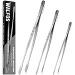 Walfos Kitchen Tweezers - Cooking Tweezers Tongs, 8", 10" & 12" Professional Chef Stainless Steel Tweezers for Cooking, Roasting, Dessert, BBQ, Decorating Dishes and Serving, Set of 3