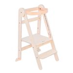 Mamatoyz 08FNAT Fold Montessorian Folding Learning Tower Multipurpose Learning Tower in Natural Birch Wood with 3 Adjustable Heights