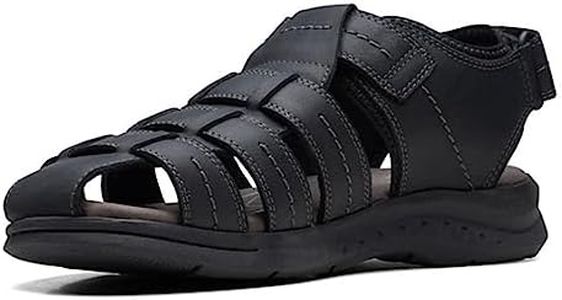 Clarks Collection Men's Walkford Fish Flat Sandal, Black Tumbled Leather, 10 Wide US
