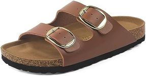 Sweechee Women's Arch Support Orthopedic Sandals Soft Footbed, Comfortable Slides Shoes for Women, Cacao Brown-regular Buckle, 7 US