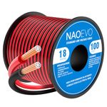 NAOEVO 18 Gauge Wire 100FT, 2 Conductors Electrical Wire Red Black Cable, Flexible/Low Voltage/PVC 18 AWG Copper Clad Aluminum Extension Cord for Speaker Wire, LED Wire, Automotive Wire 12V/24V DC