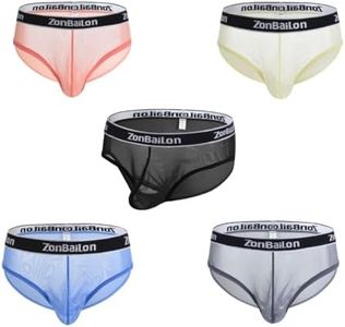 MUEBAIRES Men's Sexy Mesh See Through Briefs Underwear Transparent Sheer Briefs Ultra Thin 5 Multi XL