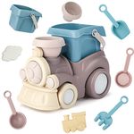 QLT Beach Toys for Toddlers - Kids Sand Toys Include Train Beach Truck, Beach Bucket, Scoop, Trowel, Colander, Rake, Sand Castle Toys - Sandbox Toys with Gift Box