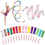 Castaroud 15 Pack Dance Ribbons, Kids' Gymnastics Ribbon Wands, Rainbow Party Favors Loot Bag Fillers for Kids, Rhythmic Gymnastics Ballerina Birthday Party Decoration, Twirling Ribbons for Girls