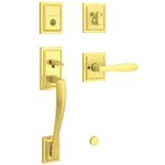 Baldwin Torrey Pines, Front Entry Handleset with Interior Lever, Featuring SmartKey Deadbolt Re-Key Technology and Microban Protection, in Satin Brass