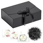 Gift Box with Ribbon, Present Boxes with Lids, Greeting Card, Shredded Paper, Gift Packaging Decorative Box, Presentation Boxes for Halloween, Christmas, with Shredded Paper, Cards (BLack-26.5x19x8cm)