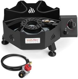 ONLYFIRE GRILLS Tabletop Portable Gas Burner, Propane Camping Stove for Backyard RV Tailgating Outdoor Cooking, Suitable for Wok Skillet Frying Pan Pot, 4FT Hose, 65000BTU, GS366