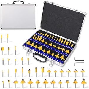 PLATINUMEDGE Router Bits Set, Tungsten Carbide Router Bits Set 1/4 Shank, Router Bit Kit for DIY, Woodworking Project, 35 Piece Set with Premium Aluminum Carry Storage Case