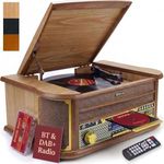 Denver 10-in-1 Retro Vintage DAB Bluetooth Wooden Radio Record Player With Speakers – DAB+ Radio, FM, Record Player, Cassette & CD Player, AUX IN, MP3 USB Recording, AUX IN And Line Out - MRD-51BT