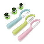 Kids Peeler 6 Piece Set for Cutting Fruit, Vegetables and More with Easy Grip Handles and Safe for Hands, Including Green Cookie Cutter, Kids Vegetable Peeler