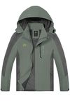 Mens Rain Jacket Waterproof with Hooded Hiking Coat Lightweight Windbreaker(AG/GY L)