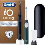 Oral-B iO2 Duo Night Black and Forest Green Electric Toothbrushes, 2 Toothbrush Heads, 1 Travel Case, 1 Travel Refill Holder, Designed by Braun
