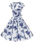 Dressystar Women Vintage Dress 1950s Rockabilly Cocktail Party Prom Dress with Belt S Blue White