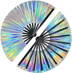 dmjuncong Large Folding Hand Rave Fan,Clack Handheld Fan,Holographic Laser Colors Hand Fan,for Festivals,Rainbow Outfits,Disco Party,Home Decoration and Cooling in Various Occasions.